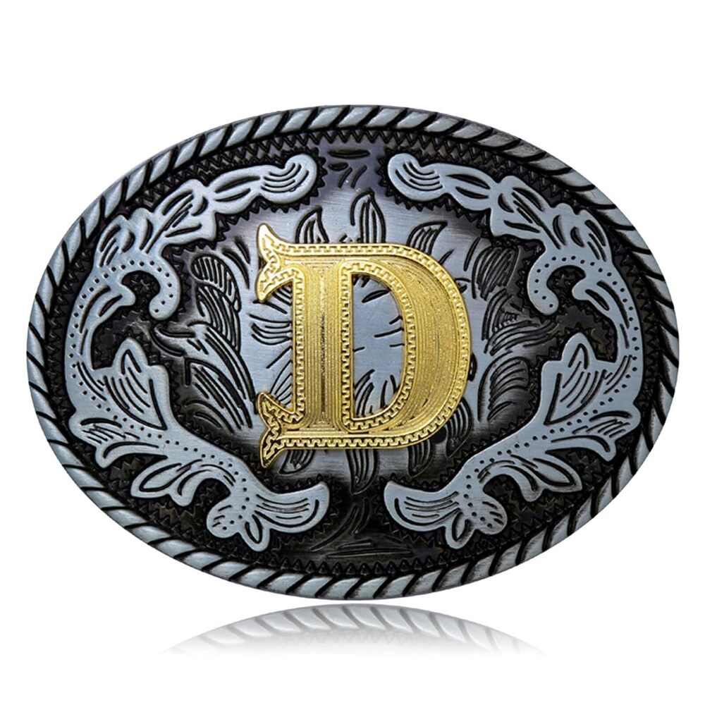 7624 Western Belt Buckle Western Cowboy Initial Letters ABCDJMR to Z Oval